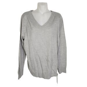 Notations Womans Sweater Large Pullover Long Sleeve V Neck Knit Acrylic Gray NWT